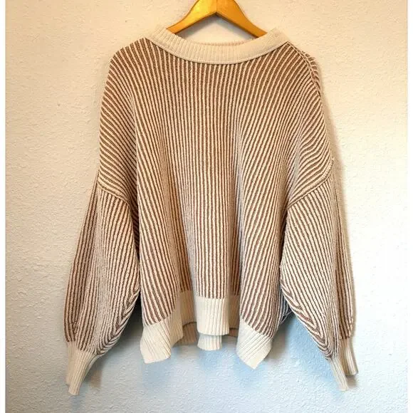 Aerie Beyond Chenille Cozy Striped Oversized Pullover Sweater Large - Picture 1 of 4